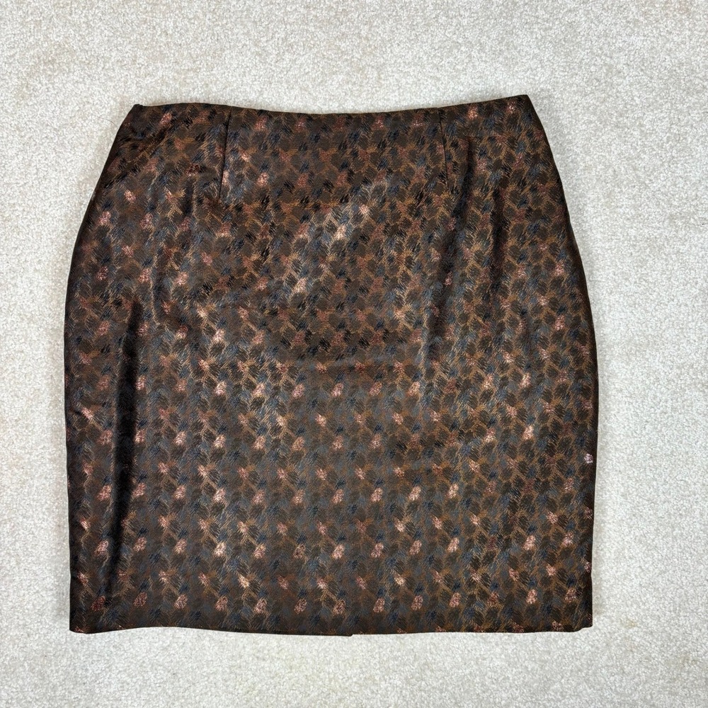 Vintage Penta Women Bronze Metallic Jacquard Skirt Size 8 Made in USA